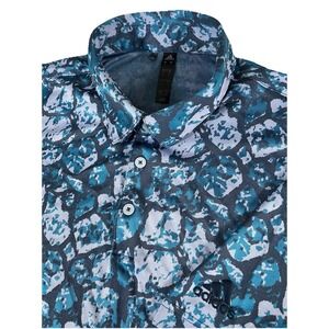 Adidas Shy Rush Golf Blue Cobblestone Jacquard Polo Shirt Men's Lg Lightweight‎